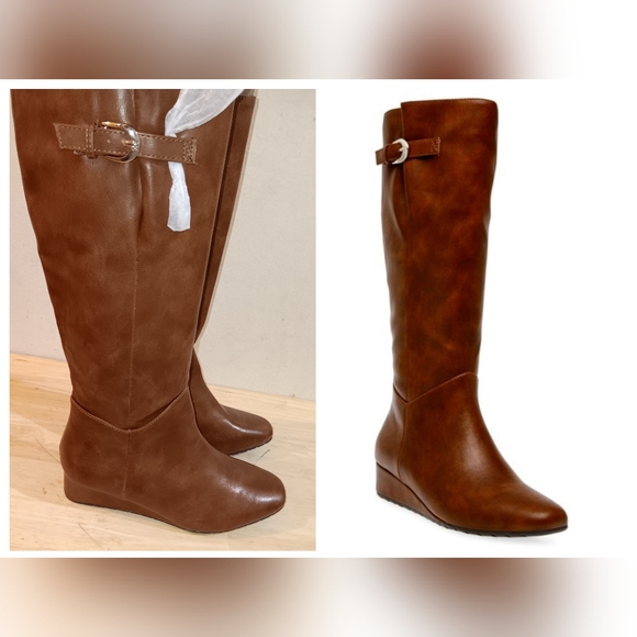 Anne Klein Shoes - ANNE KLEIN Mollie Wedge Boot In Cognac